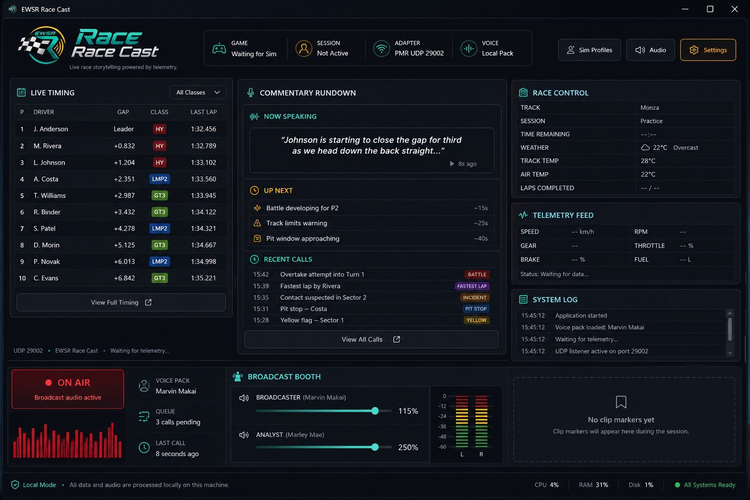 EWSR RaceCast app interface